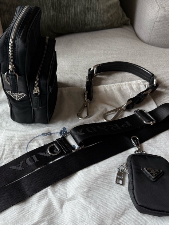 Prada Handbags - Prada Tessuto Black Crossbody Messenger Bag + Leather Shoulder Strap & Pouch